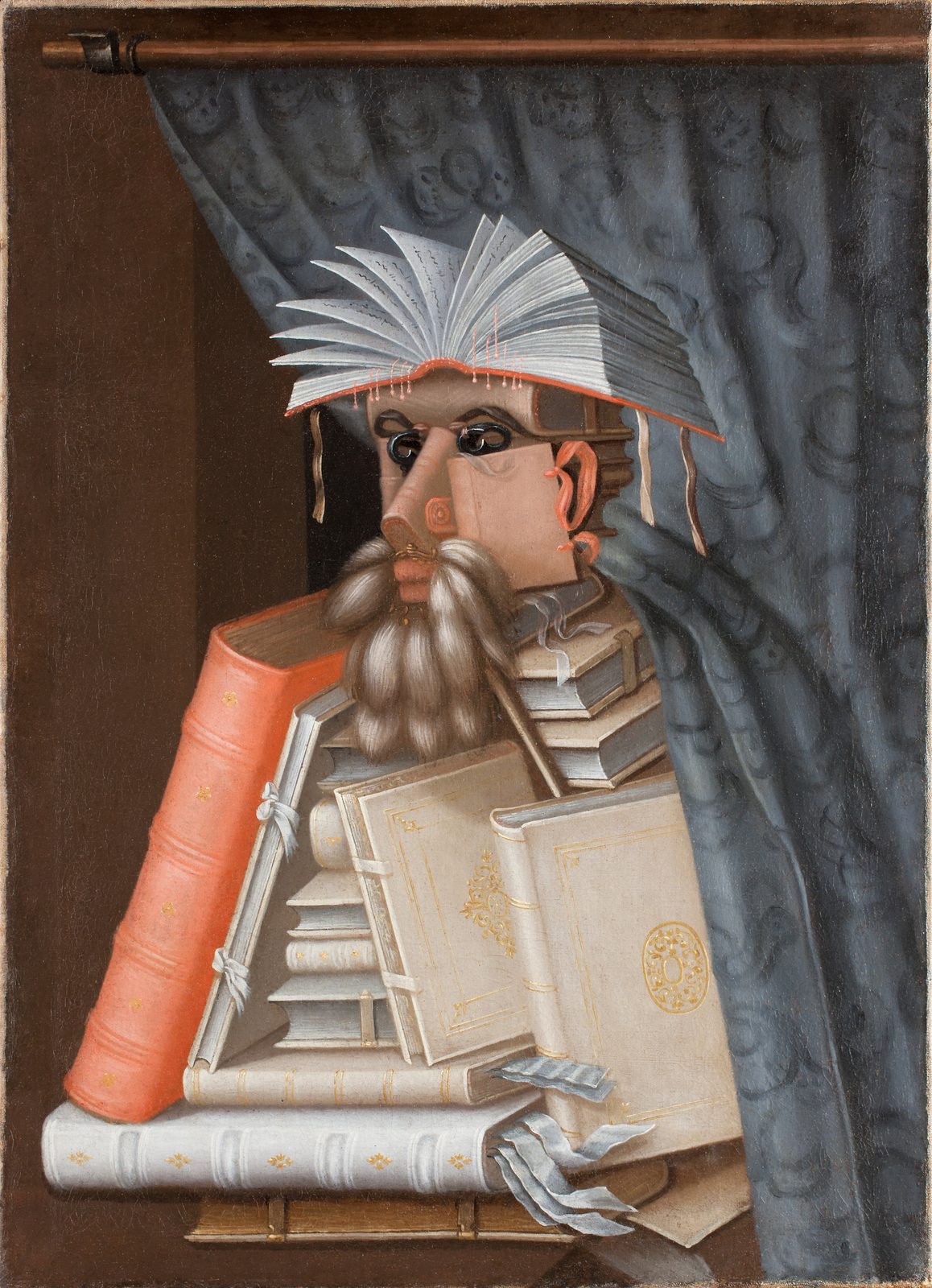 Attributed to Giuseppe Arcimboldo, The Librarian: a scholar's portrait assembled entirely from books